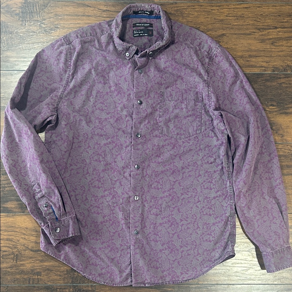 Denim & Flower Purple Paisley Button Long Sleeve Shirt Premium Cotton